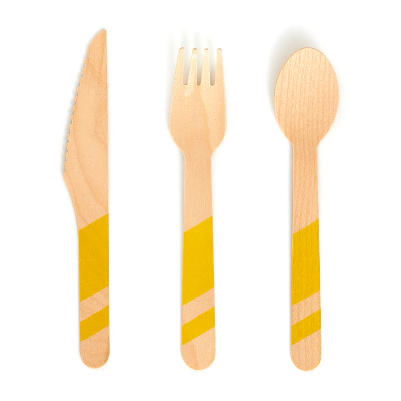 Wooden Yellow Cutlery Set (24 Pieces)