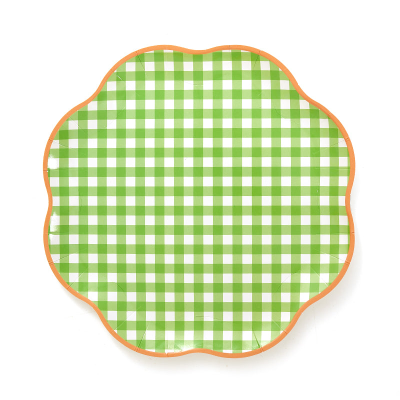 9inch Green Gingham Party Plates (8 Pieces)