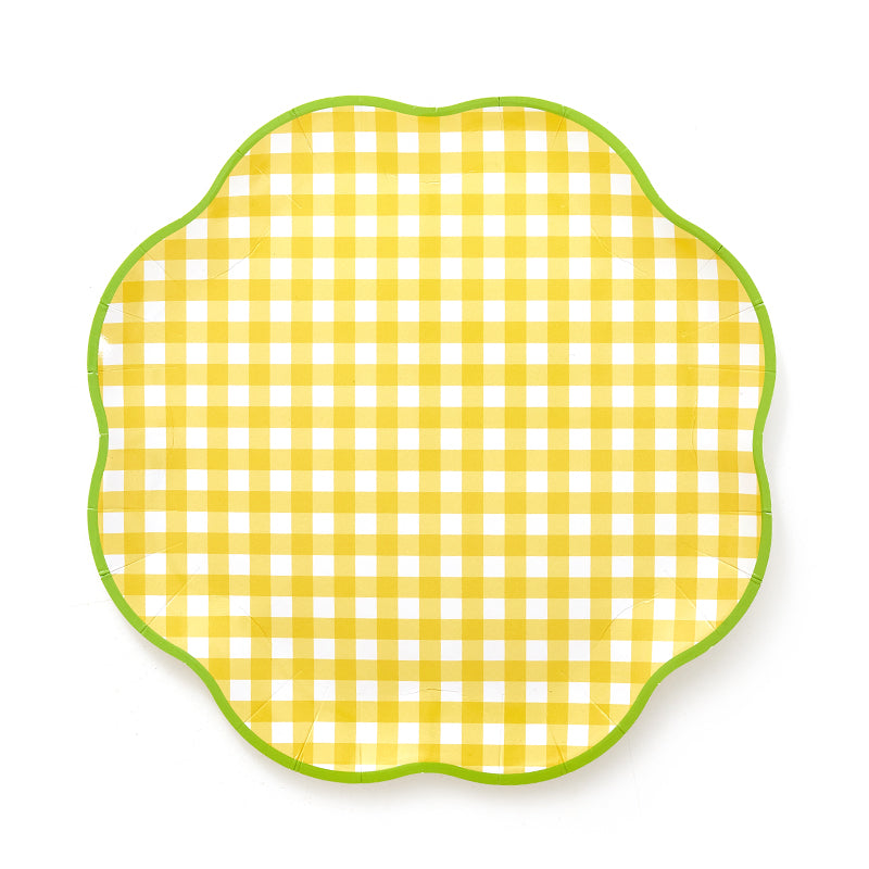 9inch Yellow Gingham Party Plates (8 Pieces)