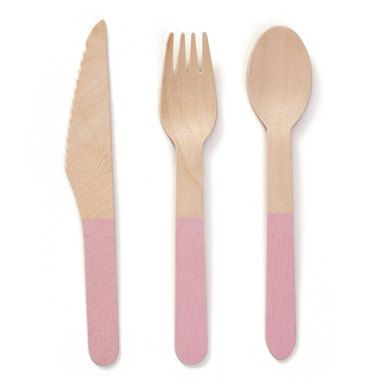 Wooden Pink Cutlery Set (24 Pieces)