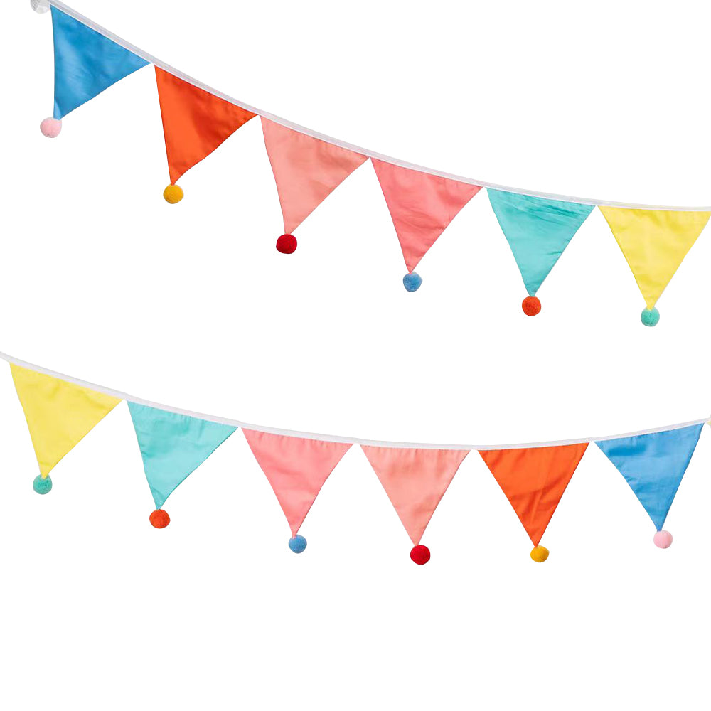 Colorful Fabric Pennant Flags with Poms (1 Pack)