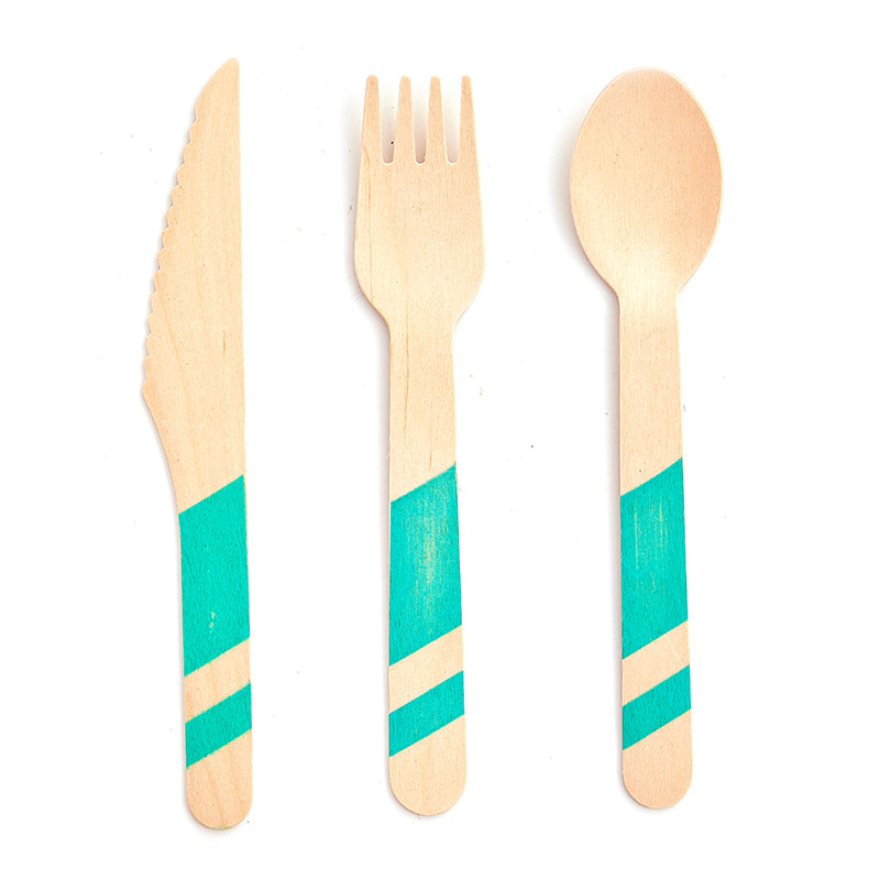 Wooden Turquoise Cutlery Set (24 Pieces)