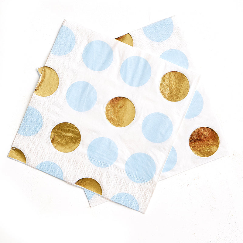 Gold and Blue Polka Dot Napkins (20 Pieces)