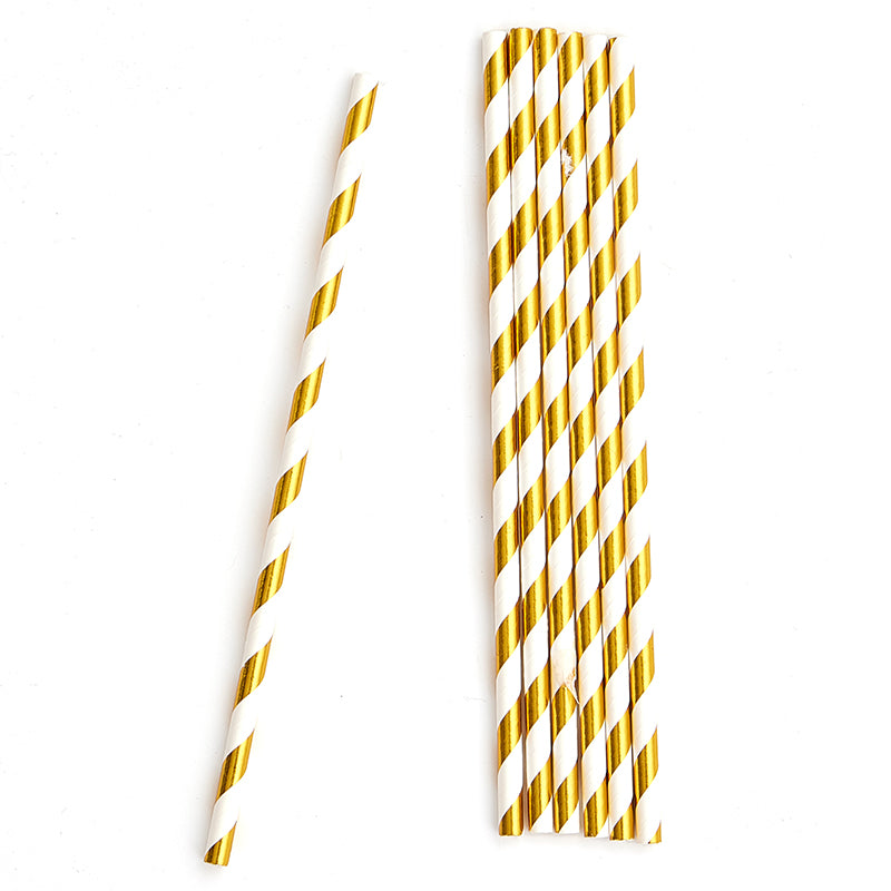 Gold and White Stripe Paper Straws (20 Pieces)