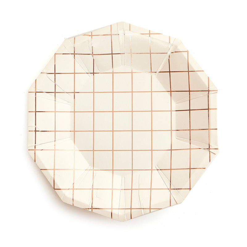 9inch White Foil Plaid Party Plates (8 Pieces)