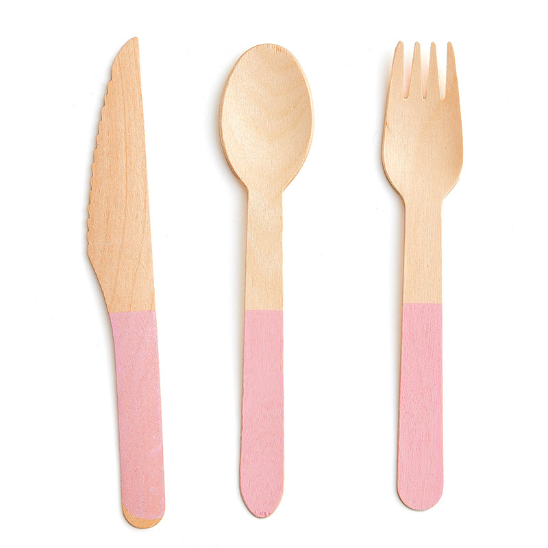 Wooden Pink Cutlery Set (24 Pieces)