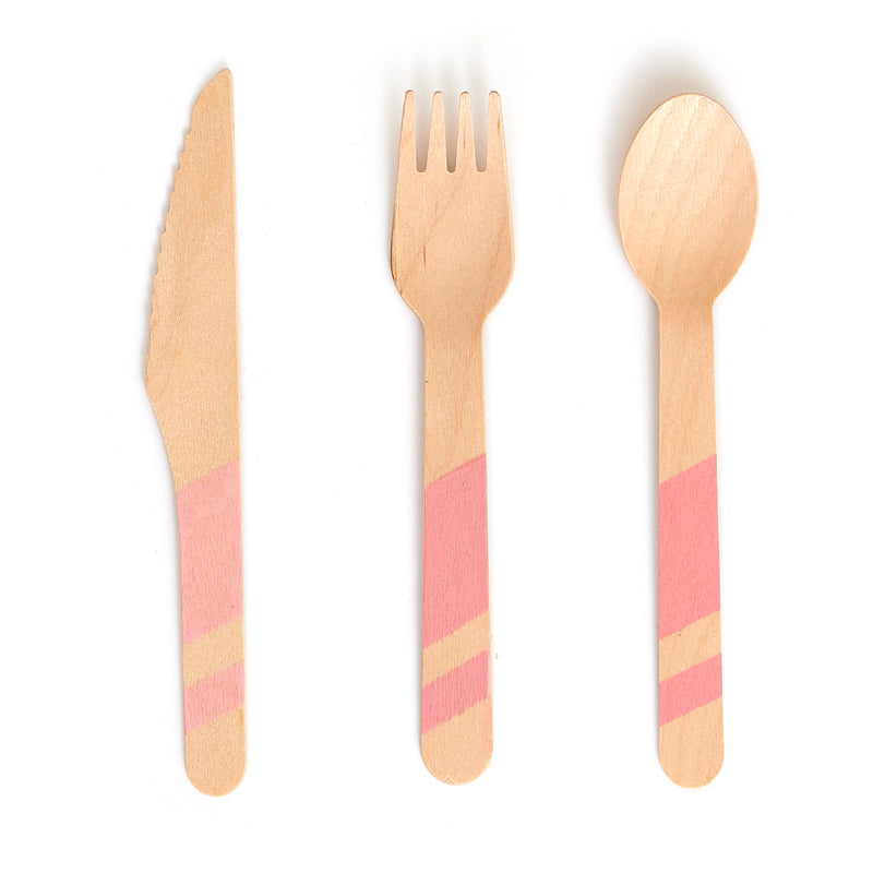 Wooden Pink Cutlery Set (24 Pieces)