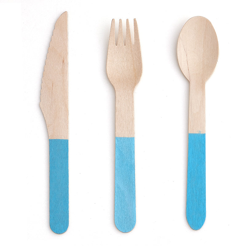 Wooden Blue Cutlery Set (24 Pieces)