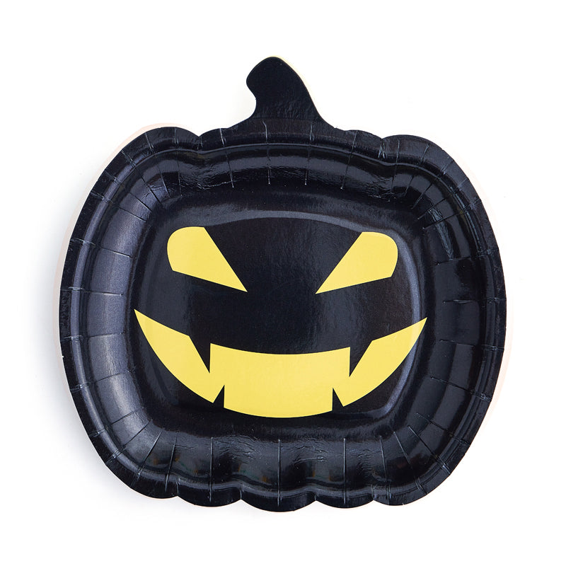 7inch Black Pumpkin Party Plates (8 Pieces)