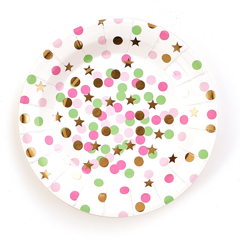 9inch Foil Dots and Stars Party Plates (8 Pieces)