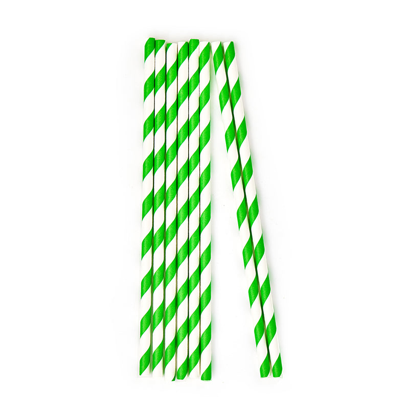 Green and White Stripe Paper Straws (20 Pieces)