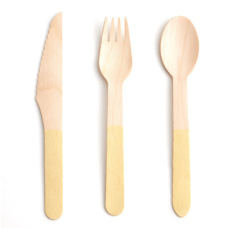 Wooden Yellow Cutlery Set (24 Pieces)