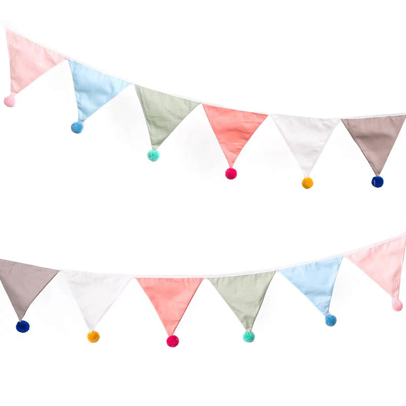 Colorful Fabric Pennant Flags with Poms (1 Pack)