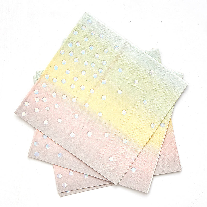 Silver Foil Pastel Rainbow Napkins (16 Pieces)