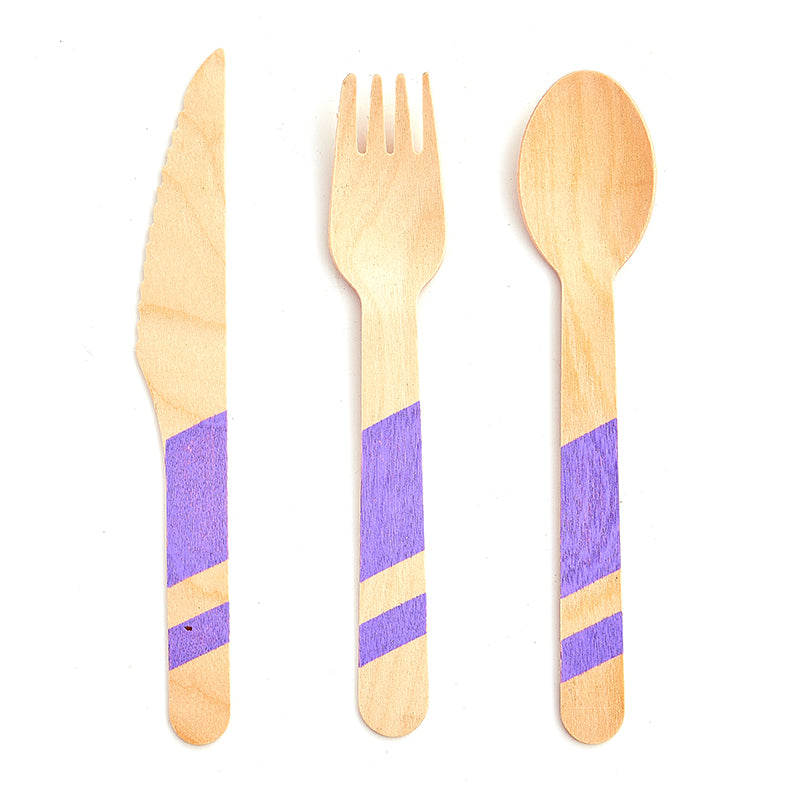 Wooden Purple Cutlery Set (24 Pieces)