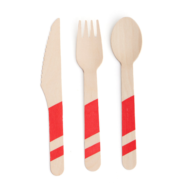 Wooden Red Cutlery Set (24 Pieces)