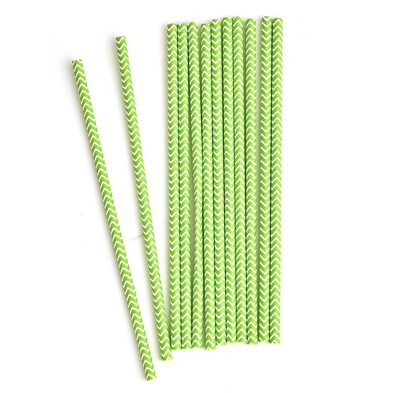 Green Chevron Paper Straws (25 Pieces)