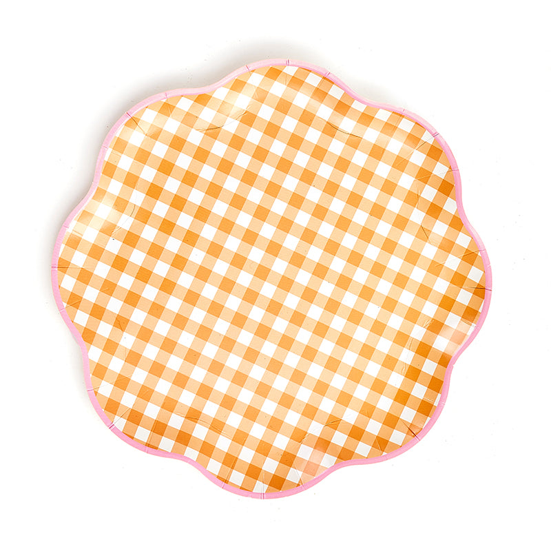 9inch Orange Gingham Party Plates (8 Pieces)