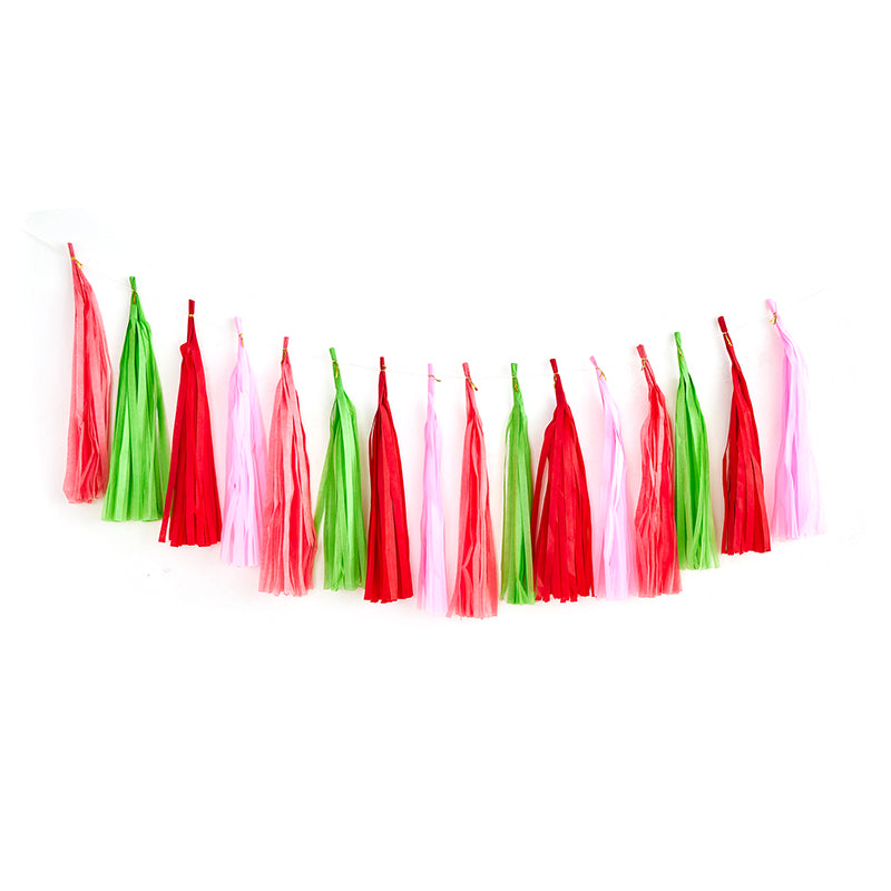 Red Green Pink Tassel Garland Set (1 Pack)