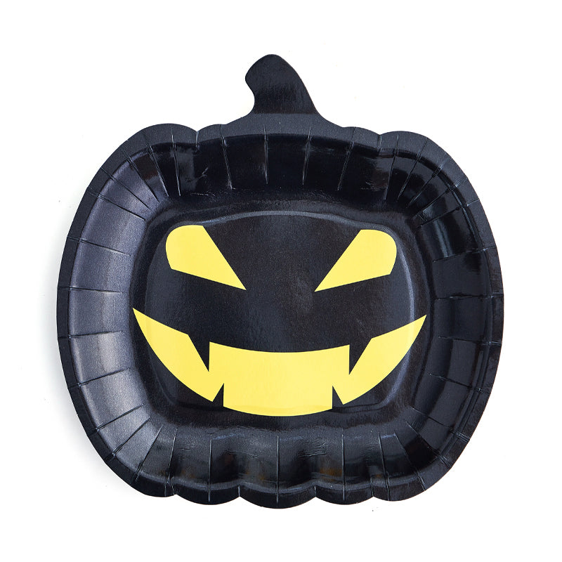 9inch Black Pumpkin Party Plates (8 Pieces)