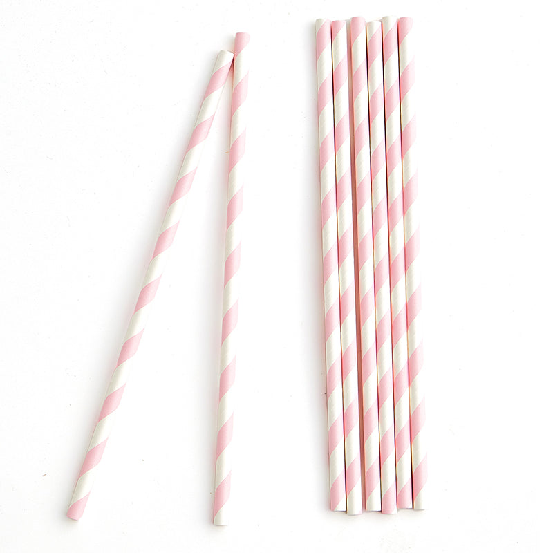 Pink and White Stripe Paper Straws (20 Pieces)