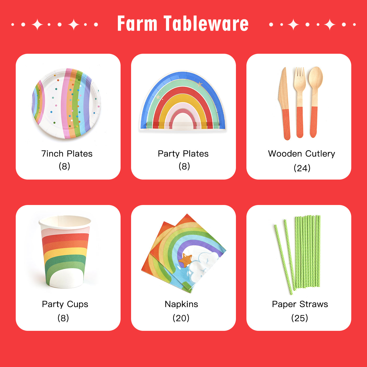 Rainbow Party Tableware Set (8-Serve)