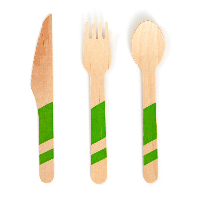 Wooden Green Cutlery Set (24 Pieces)