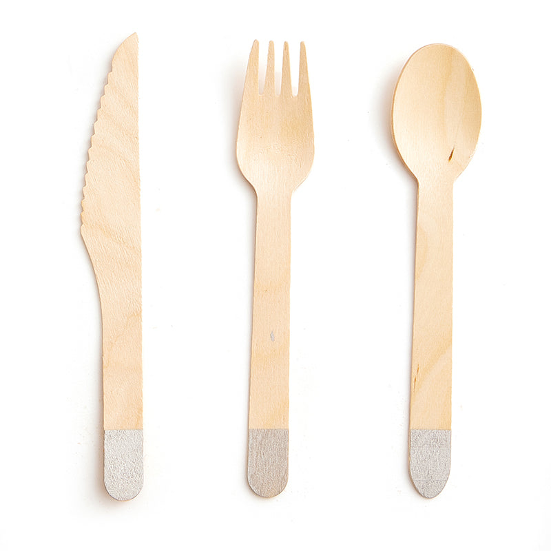 Wooden Silver Cutlery Set (24 Pieces)