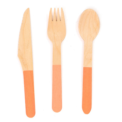 Wooden Orange Cutlery Set (24 Pieces)