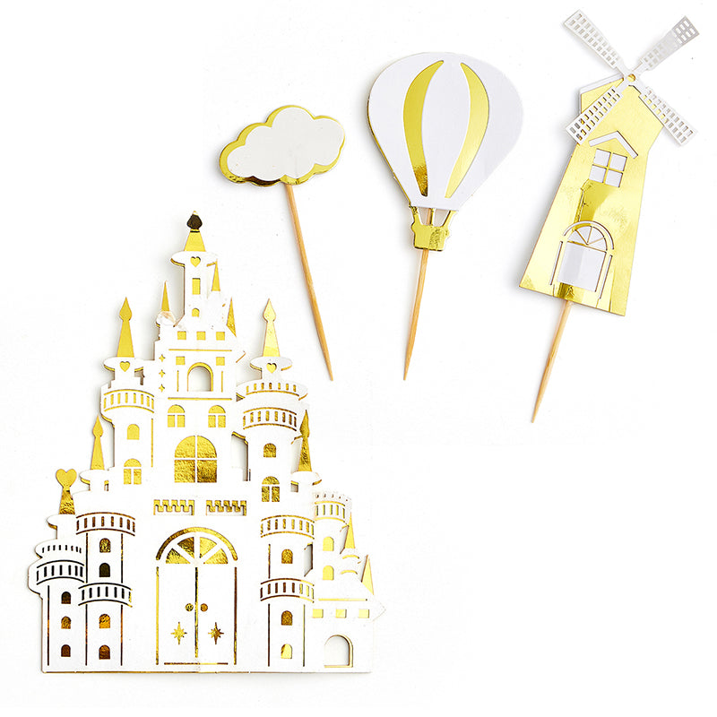 Foil White Castle Cake Topper Set (4 Pieces)