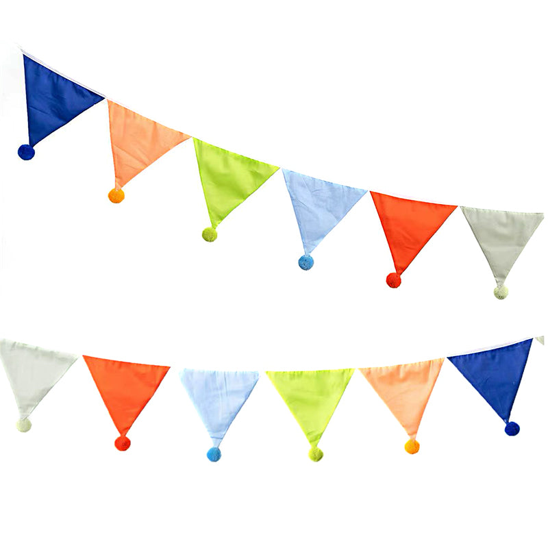 Colorful Fabric Pennant Flags with Poms (1 Pack)