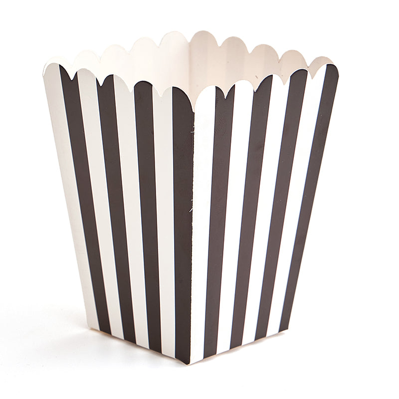 Black and White Stripe Popcorn Boxes (6 Pieces)