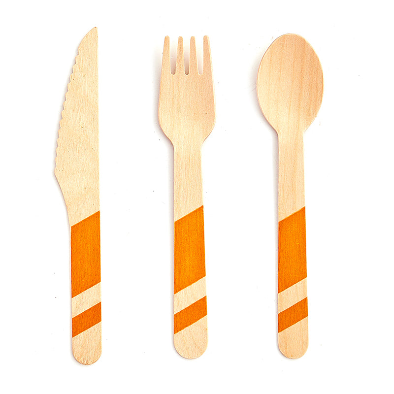 Wooden Orange Cutlery Set (24 Pieces)