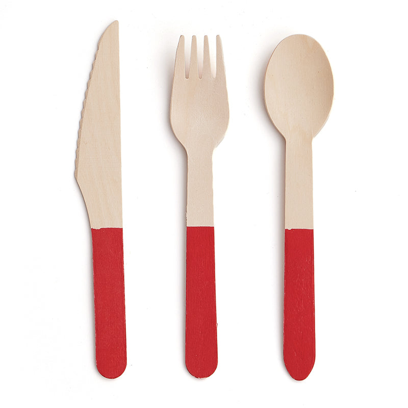 Wooden Red Cutlery Set (24 Pieces)