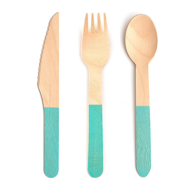 Wooden Turquoise Cutlery Set (24 Pieces)